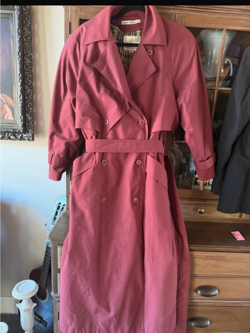 Women’s Double-Breasted Rose Trench Coat with Belt